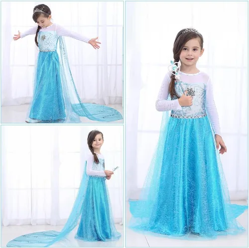 Vista 7 de Disfraz de princesa para niñas, fiesta de cumpleaños, disfraz de reina de cosplay con corona y guantes, accesorios