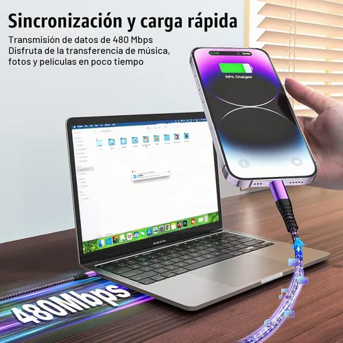 Vista 6 de Quickeep Cargador para iPhone de 3 pies, 2 unidades, cable USB A a