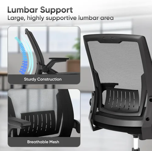 Vista 7 de Ergonomic Office Chair, Home Desk Chair with Flip-Up & Adjustable Armrest, 135° Reclining Tilt Lock, Thickness Cushion Mesh Back Office Chairs for