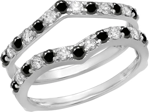 Vista 11 de Dazzlingrock Round Gemstone & White Diamond Enhancer Guard Wedding Band 3-Oro Blanco
