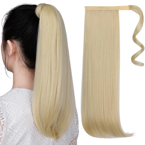 Vista 68 de Extensiones de cola de caballo, extensión de cola de caballo negra de 16 pulgadas, corta, ondulada, rizada, envolvente, resistente al calor