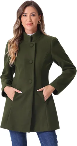 Vista 14 de Allegra K Abrigo de invierno para mujer, abrigo de cuello alto medio largo Negro