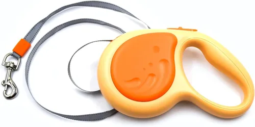 Vista 2 de Correa retráctil para perro con cinta de nailon fuerte sin enredos de 360°, diseño antiestallido, freno con una sola mano y mango antideslizante
