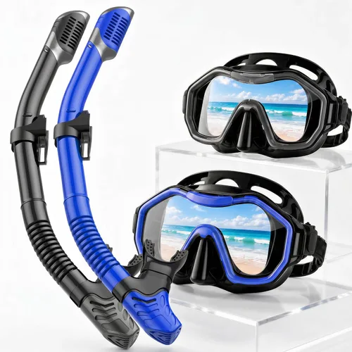 Vista 21 de Equipo de esnórquel para adultos y niños, juego de esnórquel seco con vista panorámica de 180°, máscara de buceo con visión panorámica de 180°