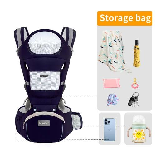Vista 5 de KIYUMI Portabebés con asiento de cadera, posición M ergonómica, de recién nacido a niño pequeño, soporte para la cabeza y malla transpirable