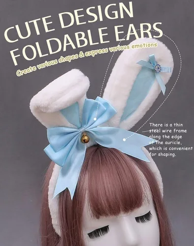 Vista 2 de Diadema de conejo con orejas de conejo y lazo grande para cosplay