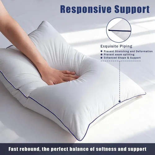 Vista 3 de Juego de 2 rellenos de almohada, cojines cuadrados esponjosos con fundas 100% de algodón, rellenos de almohada decorativos blancos para sofá, cama