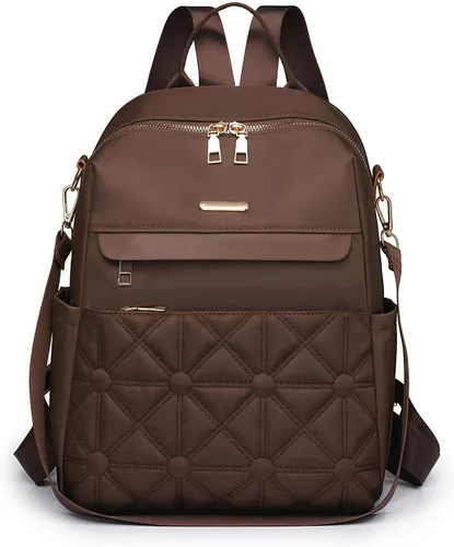 Vista 10 de Bolso tipo mochila para mujer, impermeable, Oxford, casual, bolso de mano de moda con múltiples bolsillos para el trabajo, viajes, uso diario (beige)