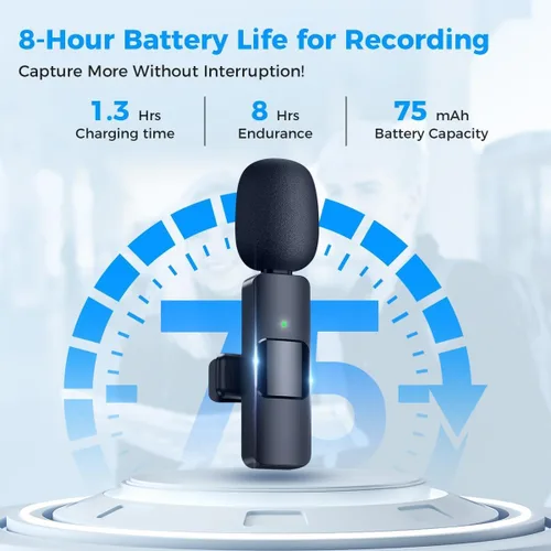 Vista 3 de Moman Micrófono Lavalier inalámbrico para iPhone, micrófono con clip para grabación de video, entrevista, podcast, vlog, YouTube, micrófono