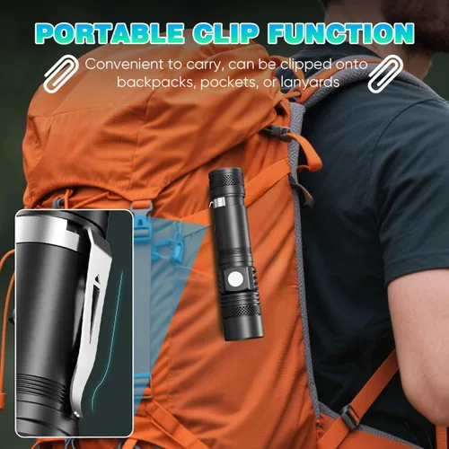 Vista 3 de NAKCNM 2 Pack High Lumens LED Flashlight, Rechargeable Super Bright Torch with Adjustable Focus, USB-C Charging, Small Pocket-Sized Flashlight for