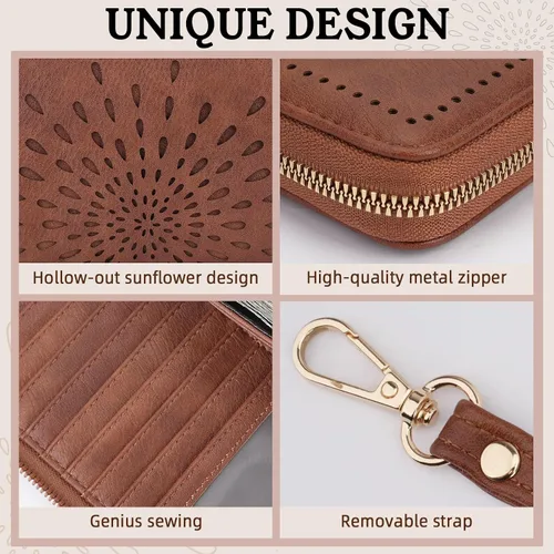 Vista 4 de APHISON Billetera para mujer, gran capacidad, monedero, tarjetero, RFID, pulsera, teléfono, cremallera, moneda, bolsillo de viaje