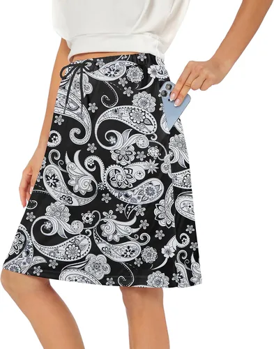 Vista 3 de American Trend Falda de tenis para mujer con bolsillos, pantalón deportivo hasta la rodilla, falda de golf de cintura alta, pantalones cortos