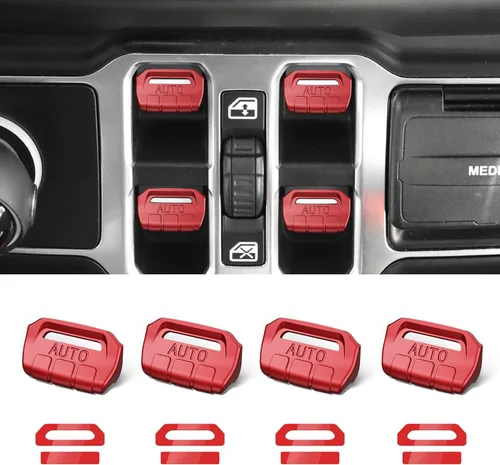 Vista 9 de DIAMOOKY 4 piezas de cubiertas de botón de interruptor de ventana de metal mejoradas compatibles con Jeep Wrangler JL JLU 2018-2026 y Gladiator JT