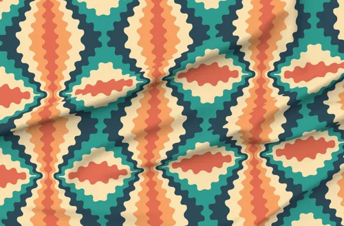 Vista 4 de Spoonflower Tela – Psicodélico Retro 1970S Onda Verde azulado Naranja Aqua Impreso en Tela de Gasa Cuarto Grasa – Coser Moda Vestidos Decoración
