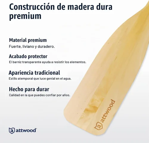 Vista 4 de Attwood Wooden Canoe Paddle, Ergonomic Grip, Premium Wood Construction, Protective Finish