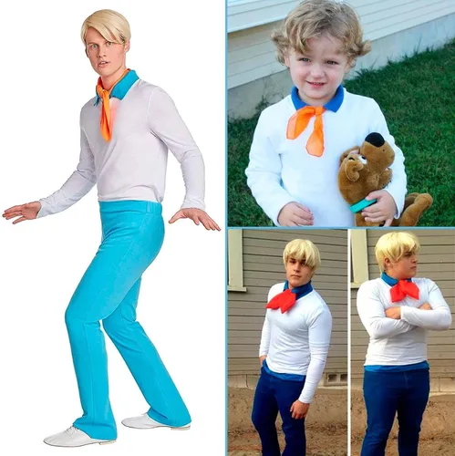 Vista 2 de Disfraz de Halloween para adultos adultos naranja cuello cuadrado bufanda falsa collar desmontable accesorios de fiesta cosplay, Azul