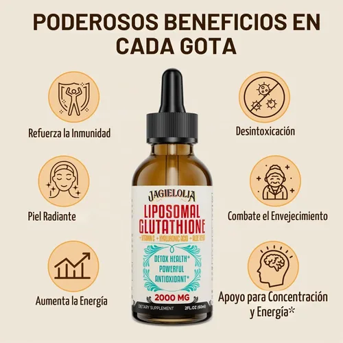 Vista 7 de Jagielolia Líquido de glutatión liposomal de 2000 MG, fabricado en los Estados Unidos, suplemento de glutatión reducido, absorción mejorada, sin