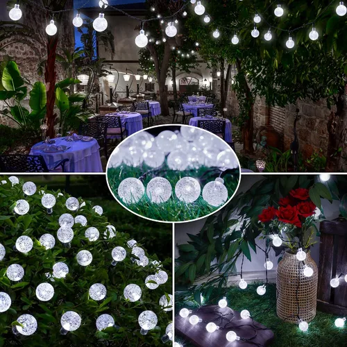 Vista 5 de Paquete de 2 tiras de 30 luces LED solares de 20 pies para exteriores, luces de globo de cristal con 8 modos de iluminación, luces solares Blanco