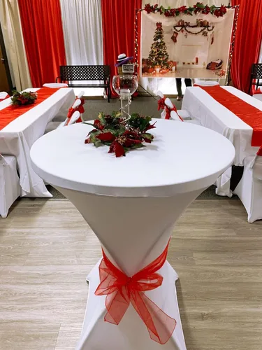 Vista 6 de Tina's Paquete de 2 fundas para mesa de cóctel de elastano Highboy de 32 x 43 pulgadas, color blanco, mantel elástico ajustable para mesas redondas
