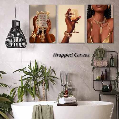 Vista 9 de RVETNGVM 3 piezas de arte de pared de niña negra, mujeres afroamericanas, cuadros abstractos de moda para niña, pinturas bohemias para sala
