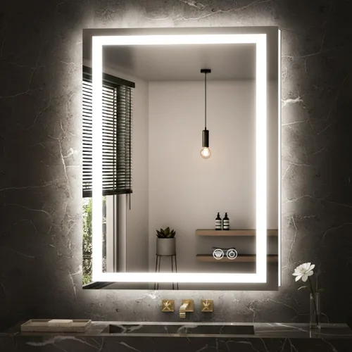Vista 10 de Espejo de tocador LED de 24 x 36 para baño, espejo LED frontal y retroiluminado para baño con 3 luces de color, espejo de tocador de pared