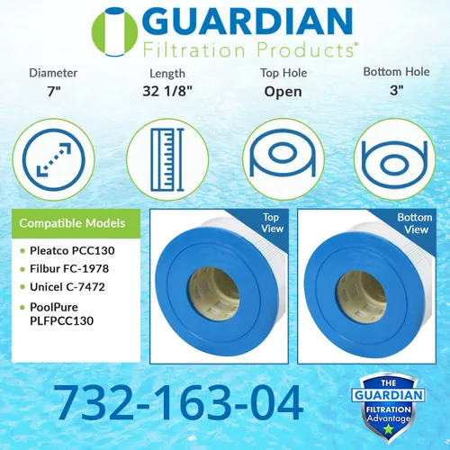 Vista 2 de Guardian Filtration Products Cartucho de filtro de piscina 732-163-04 de repuesto para Unicel C-7472 Pleatco PCC130 FC-1978 Pentair Pac Fab 817-0143