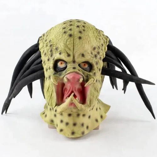 Vista 2 de Lyxaof Máscara de depredador, máscara de monstruo alienígena, réplica de réplicas de soldados, casco de cosplay, espeluznante disfraz de depredador