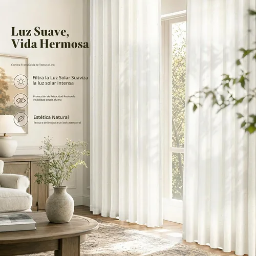 Vista 5 de Jowels Natural Linen Curtains 96 Inches Long 2 Panels for Living Room