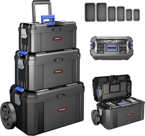 Vista 8 de Caja de herramientas rodante con ruedas resistente, organizador modular apilable, caja de herramientas impermeable para herramientas manuales
