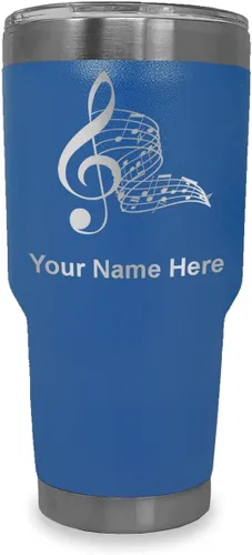 Vista 111 de LaserGram Vaso aislado al vacío de 20 onzas, notas musicales, grabado personalizado incluido (negro)