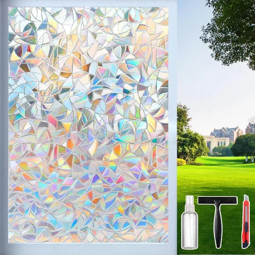 Vista 10 de Dwersty - Vinilo de privacidad arcoíris para ventana con línea de corte, adhesivos 3D, para vitrales, adhesivo estático, cubierta que bloquea