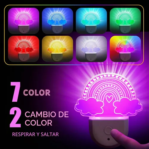 Vista 3 de Rossesay - 2 luces de noche arcoíris para niños, enchufables a la pared, 8