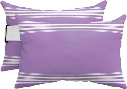 Vista 9 de Almohadas reclinables para la cabeza con inserto, almohada lumbar de rayas moradas y blancas con correa ajustable, almohadas de patio impermeables