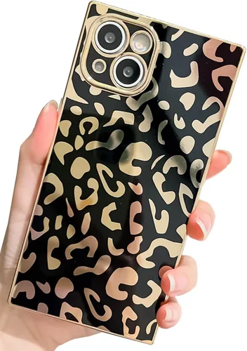 Vista 21 de Elegante Compatible con iPhone 12 Funda de Borde Rectangular, Lindo Patrón de Leopardo de Lujo Funda con Plateado Protector de Cámara TPU Suave A
