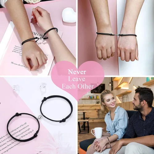 Vista 2 de Pulseras magnéticas para parejas, pulsera de cuerda trenzada de atracción mutua, regalos para parejas, mujeres, hombres, amantes, novio, novia, él