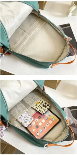 Vista 7 de Mochila coreana linda kawaii japonesa pastel estético de 16 pulgadas para laptop para adolescentes y niñas mochila escolar para estudiantes F-negro