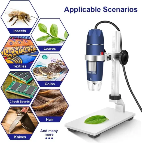 Vista 6 de Jiusion 40-1000X - Cámara de microscopio digital USB, 8 unidades LED con adaptador de soporte profesional, compatible con Mac Windows XP 7 8 10 11