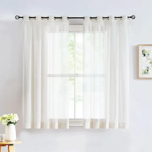Vista 17 de FMFUNCTEX - Cortinas de lino transparentes para dormitorio, cortinas grises de 63 pulgadas de largo para sala de estar, cortinas de ventana mezcla