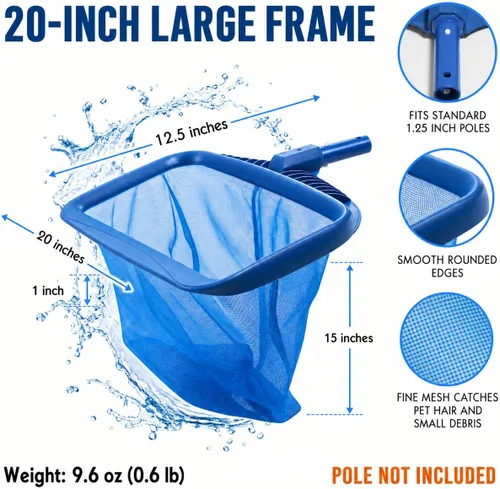 Vista 3 de Stargoods Limpiador de albercas, herramienta de limpieza muy resistente y red con bolsa para hojas, Azul