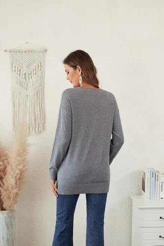 Vista 2 de MicroStar Suéter de punto para mujer, casual, ligero, con cuello en V, manga de murciélago, suelto, sin botones