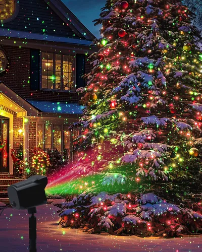 Vista 3 de Proyector de luces de Navidad para exteriores, proyector de luz láser de carcasa de metal grueso, luz roja y verde para decoración de Navidad