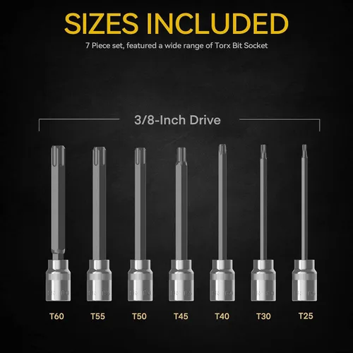 Vista 6 de Juego de llaves de vaso Torx extra largas de 3/8", Star T25-T60, S2 y CR-V, 7 piezas