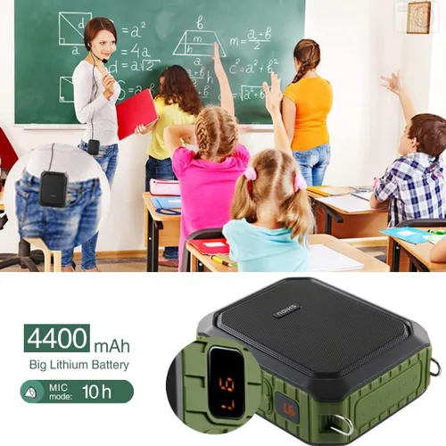 Vista 3 de Amplificador de voz portátil con micrófono con cable de 18 W, amplificador de voz personal Bluetooth, impermeable, grabación para profesores, guía