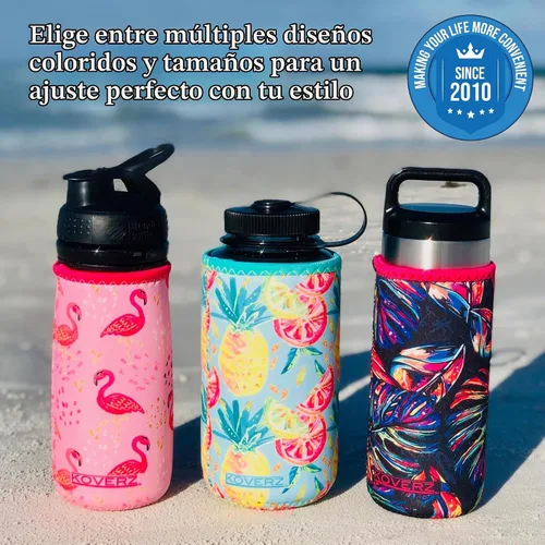 Vista 2 de Funda de neopreno para botella de agua Koverz, funda de neopreno, se ajusta a botellas de agua de 24-30 oz, lavable y reutilizable, tamaño grande