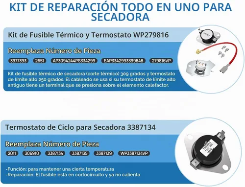 Vista 4 de 279838 WED4815EW1 3403585 W10724237 Elemento calefactor apto para secadora Whirlpool Amana Elemento calefactor apto para kenmore 70 80 Serie