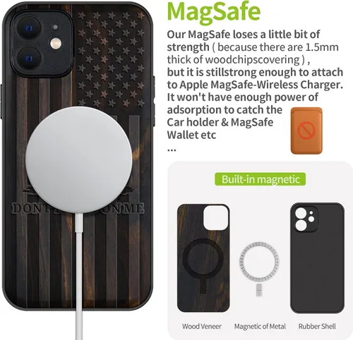 Vista 5 de Carveit Funda magnética de madera para iPhone 12 [madera real dura y TPU suave] a prueba de golpes, funda de madera única y elegante compatible