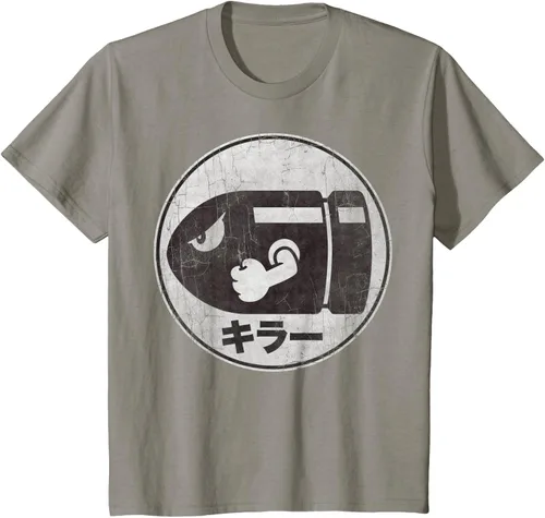 Vista 29 de Super Mario Camiseta con logotipo de Bullet Bill Distressed en Kanji