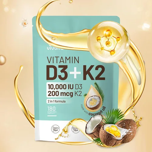 Vista 10 de VivoNu Vitamina D3 K2 10000 UI con MK7-300 Cápsulas blandas de aceite de coco virgen, 2 en 1 vitaminas D y K complejo Vitamina D3 con K2