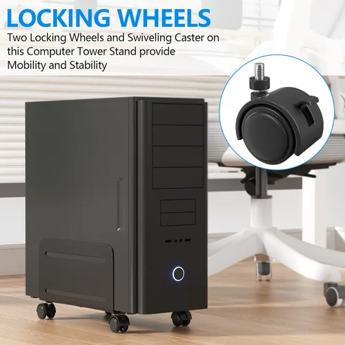 Vista 14 de AGPTEK Soporte para CPU, ancho ajustable de 4.7 a 8.2 pulgadas con 2 ruedas de bloqueo y 2 ruedas giratorias, color negro