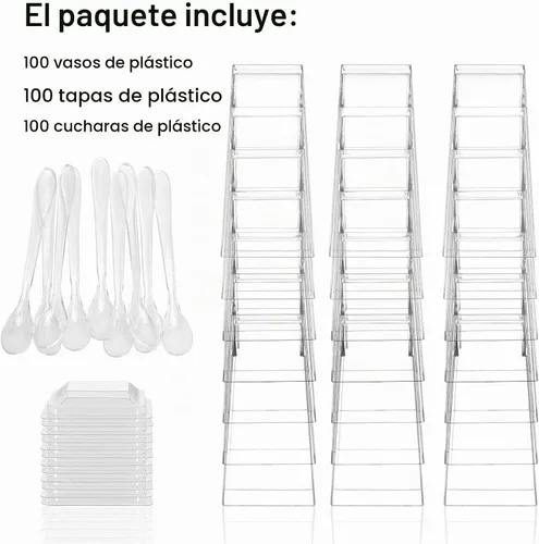 Vista 3 de EASERCY Paquete de 100 mini tazas de postre de 3 onzas con tapas y cucharas, tazas transparentes para postres con cucharas, tazas de parfait